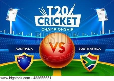 T20 Cricket Championship Concept Australia Vs South Africa Match Header Or Banner With Cricket Ball 