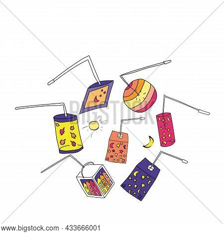 Vector Colorful Lantern Festival Doodle Placement Print. Surface Pattern Design
