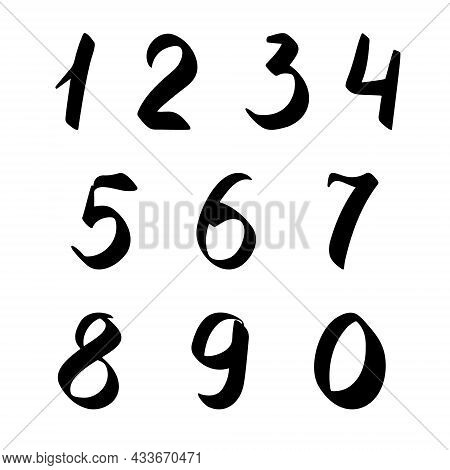 Small Hand Drawn Black Numbers From One To Zero In Doodle Style  Vector Illustration, Calligraphic M