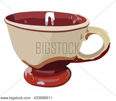 Large Ceramic Cup With A Handle, For Hot Drinks, Broth. Realism Style. Vector Stock Illustration Iso