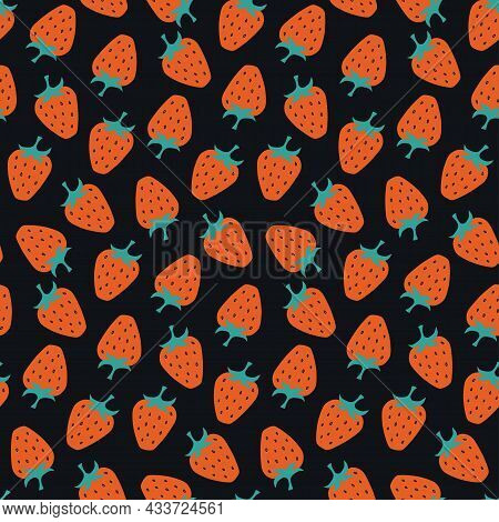 Vector Seamless Pattern With Cartoon Strawberries. It Can Be Used As Wallpaper, Poster, Print For Cl