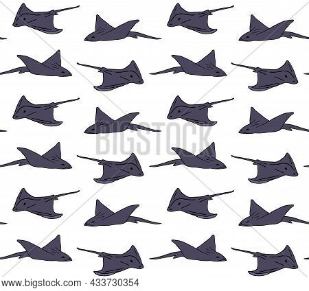 Vector Seamless Pattern Of Hand Drawn Doodle Sketch Colored Skate Fish Devil Fish Isolated On White 