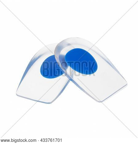Pair Of Comfortable Silicone Orthopedic Shock Absorbing Cushioning Heel Pads Isolated On White Backg