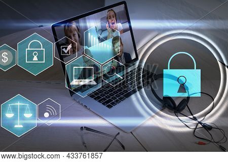 Developing Network Security System. Internet Data Security Concept. Laptop.