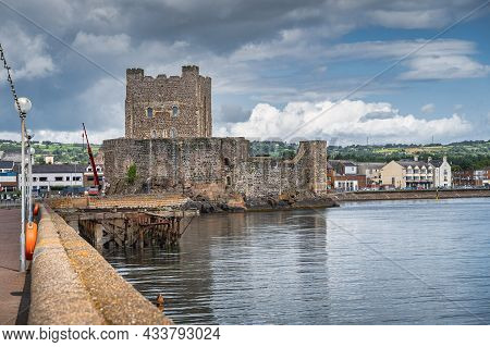 Front View On Medieval Carrickfergus Castle, A Norman Castle, Situated In The Town Of Carrickfergus 
