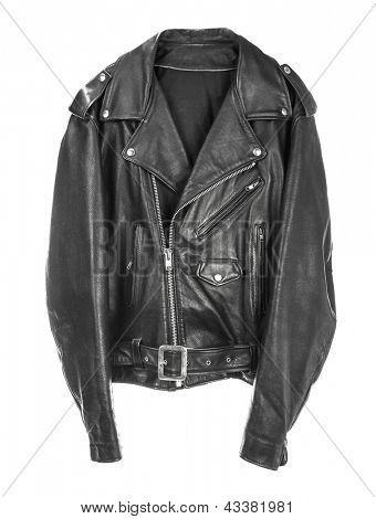 Ročník kožená bunda motorkář izolované na bílém