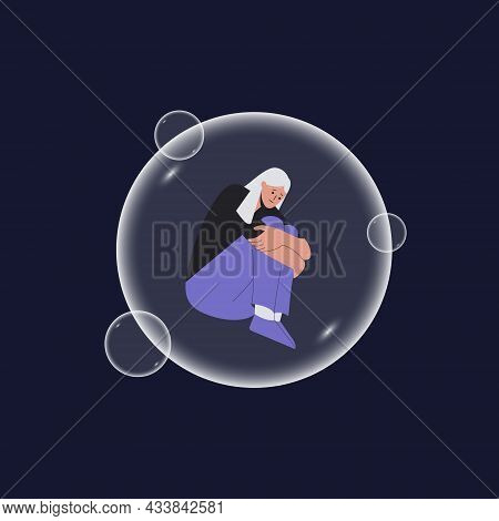 The Concept Of Depression, Social Isolation, Loneliness And Mental Disorders. Depressed Feminine Cha