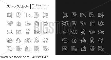 School Subjects Linear Icons Set For Dark And Light Mode. Humanities And Applied Sciences. Physical 