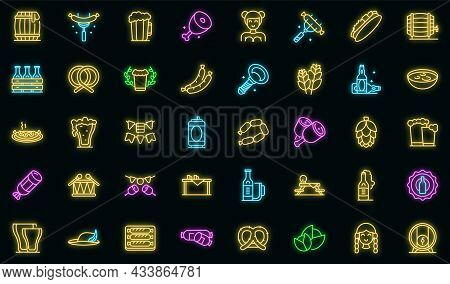 German Cuisine Icons Set Outline Vector. Cafe Sausage. German Chicken Cooking