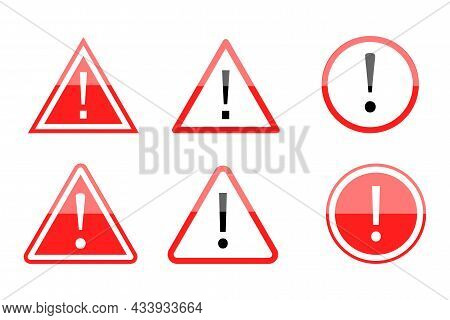 Red Warning Road Signs. Red Danger Icon Set. Road Traffic. Triangle And Circle Mark. Vector Illustra
