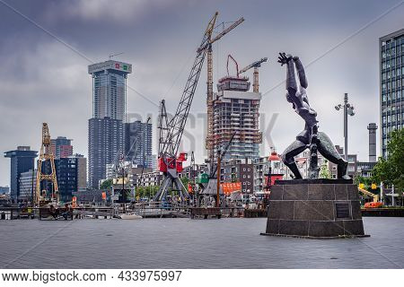 29 June 2021, Rotterdam, The Netherlands  Maritime Museum Square, A Sculpture By Ossip Zadkine In Me