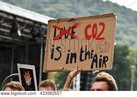 Heidelberg, Germany - 24th September 2021 Protest Sign Saying 'co2 Is In The Air' During Global Clim