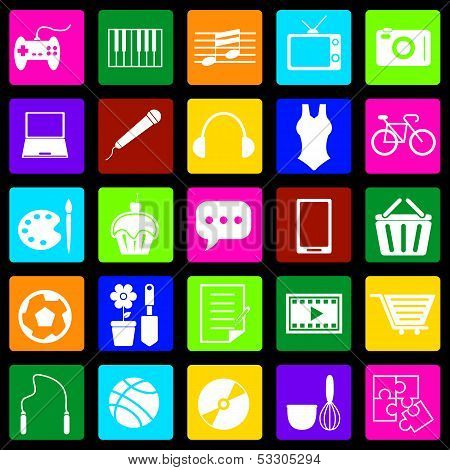 Hobby Colorful Icons On Black Background