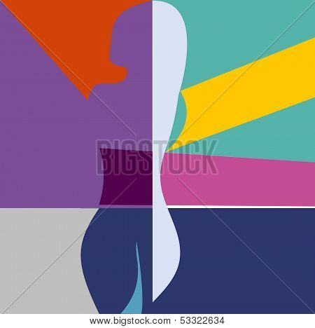 Vector Abstract Background with woman silhouette geometric shapes minimalistic style