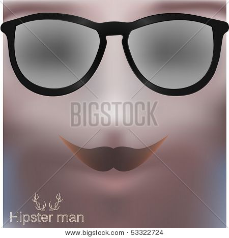 Abstract Man Face Mystical Portrait Hipster style with sunglasses and mustache trendy blurry colors
