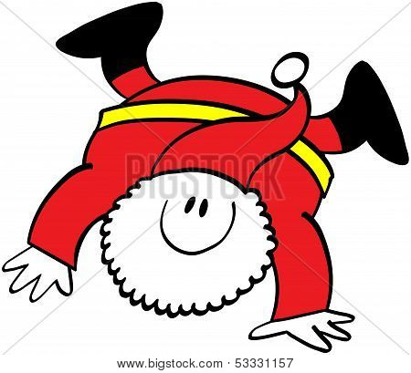 Cute Santa Claus executing a cartwheel