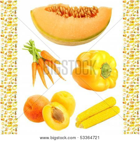 Collage of fruits and vegetables isolated on white