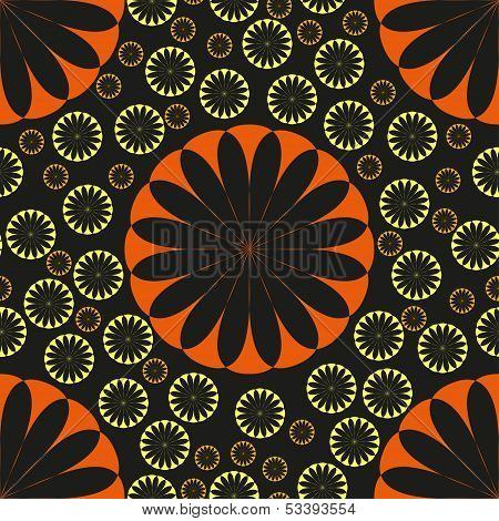 Orange Flower Seamless Pattern Black