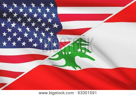 Series Of Ruffled Flags. Usa And Republic Of Lebanon.