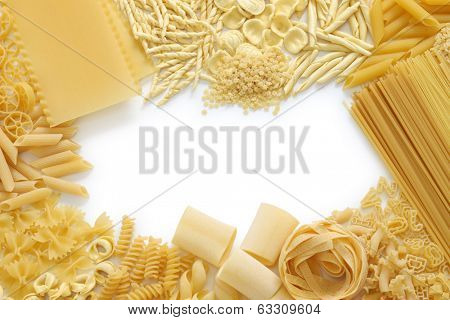 pasta assortment, italian food, copy space
