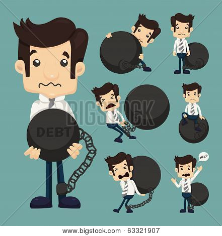Set Of Businessman Burden With Debt