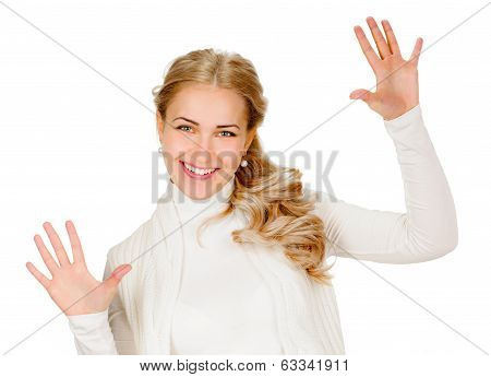 Portrait of smiling woman showing ten fingers