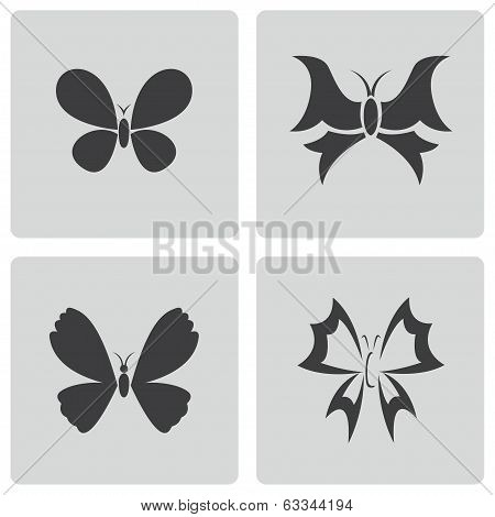 Vector black buttefly icons set