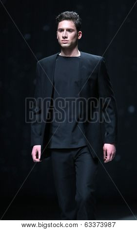ZAGREB, CROATIA - APRIL 10 : Fashion model wears clothes made by Maja Podrug for Mayn on 