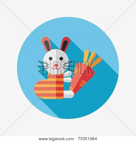 Rabbit With Carrot Flat Icon With Long Shadow,eps 10