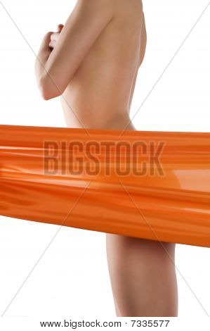 Naakte vrouw lichaam met oranje Marterial