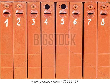 eight old mail boxes background