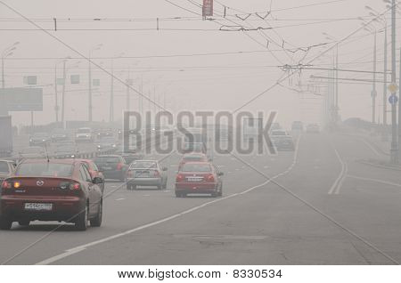 Smog Over The Bridge In Moscow