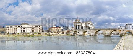 beautiful old stone bridge and river Vardar, Macedonia