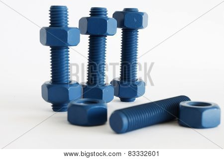 Xylan bolt and nut in blue coated with PTFE