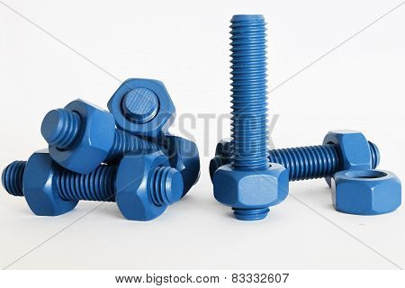 Xylan bolt and nut in blue coated with PTFE