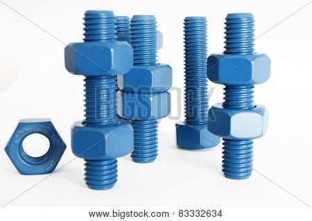 Xylan bolt and nut in blue coated with PTFE