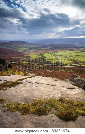 Beautiful Late Evening Autumn Light Over Stanage Edge Peak District