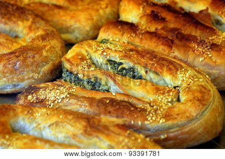 Balkans Pastry Borek On Display In A Bakery