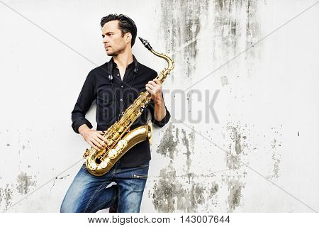 Jazzman Musical Artist Playing Saxophone Concept