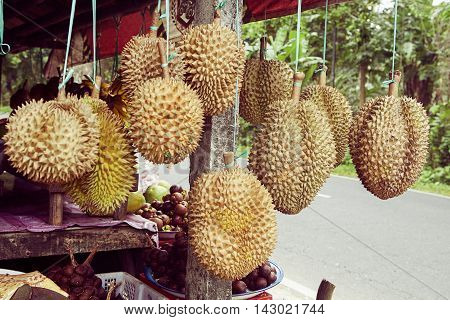 Open air fruit market in the village in Bali, Indonesia.