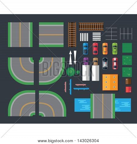 Flat cars and different things for cars. Top view