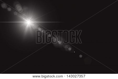 Digital lens flare in black background horizontal frame warm and abstract background