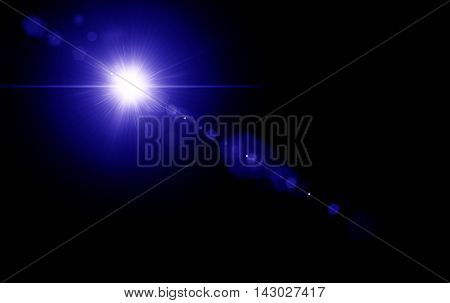 Digital lens flare in black background horizontal frame blue and black abstract background