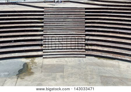Stairs Architecture background. flat and circular staircase that surrounds a large area