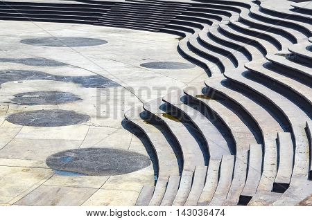 Stairs Architecture background. flat and circular staircase that surrounds a large area