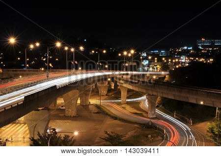 light trail struck midnight at highway in seremban malaysia