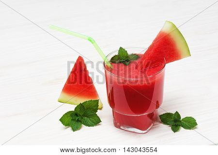Delicious smoothie cocktail of watermelon on the table