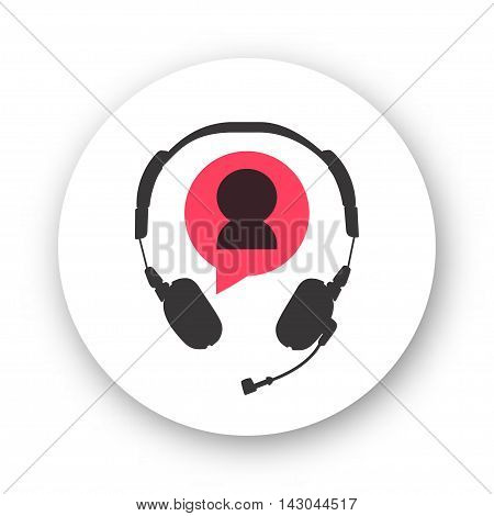 Customer support helpdesk logo symbol, assistant operator phoning badge, hotline communication emblem, abstract headphones, bubble speech, agent user talking, flat icon modern design sign isolated