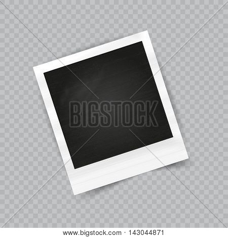 Old empty realistic photo frame with transparent shadow on checkered background. Border to family album. Vector illustration for your design and business.
