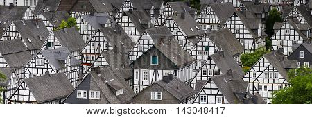 Panorama of studwork houses Freudenberg , Nordrhein Westfalen, Germany